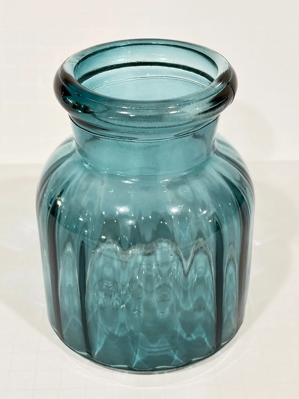 Vintage Ribbed Texture blue Glass Vase Referred To As An 